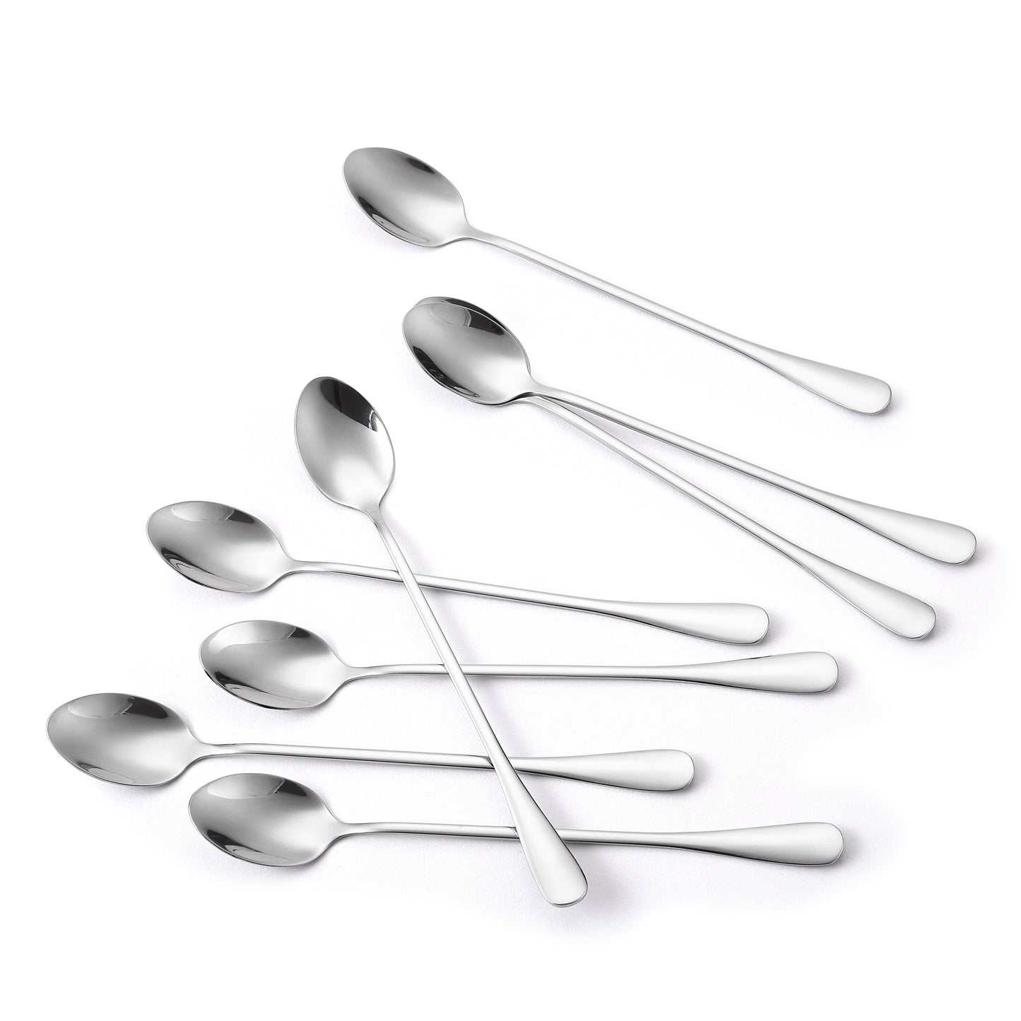 Marco Almond® KYA60 Iced Tea Spoon,KYA60 Ice Cream Spoon, Titanium Coated Stainless Steel Long Handle Spoons for Coffee, Cocktail Stirring, Milkshake, Latte, Pack of 8, Silver
