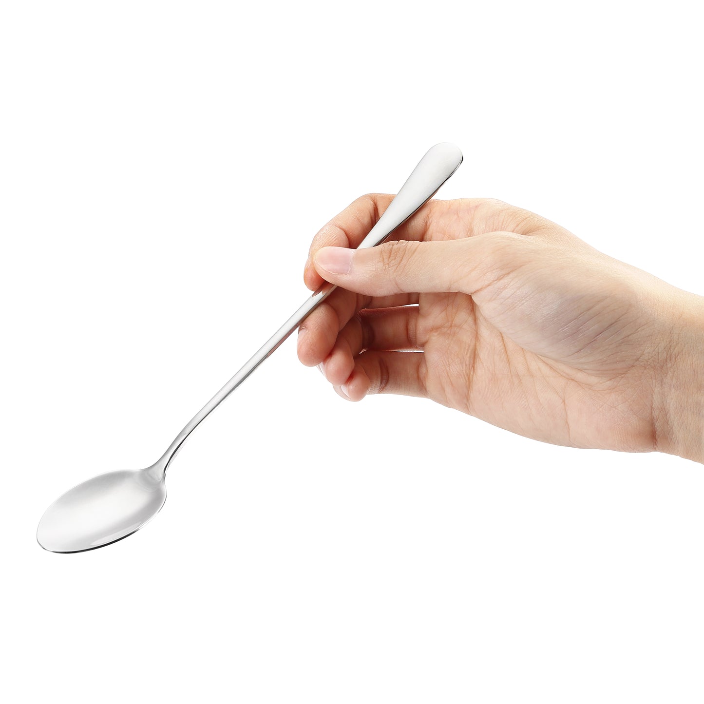Marco Almond® KYA60 Iced Tea Spoon,KYA60 Ice Cream Spoon, Titanium Coated Stainless Steel Long Handle Spoons for Coffee, Cocktail Stirring, Milkshake, Latte, Pack of 8, Silver