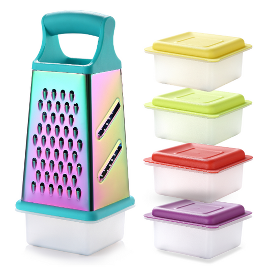 Marco Almond® KYA57 Professional Rainbow Color Box Grater,Stainless Steel Grater with 4 Sides,Slicer 5 Piece Set, Potato,Cheese,Cucumber,Salad Vegetables Graters Peelers, Turquoise