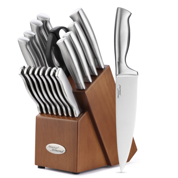 Marco Almond MA22 Knife Sets, 19 Pieces Stainless Steel Hollow Handle Kitchen Knives Block Set