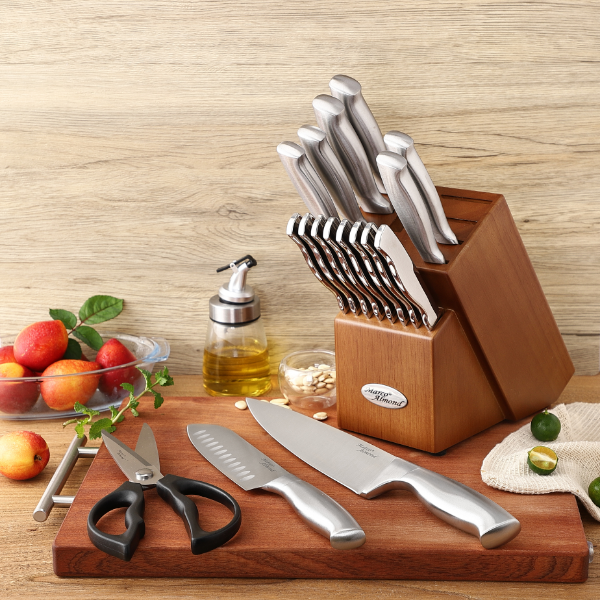 Marco Almond MA22 Knife Sets, 19 Pieces Stainless Steel Hollow Handle Kitchen Knives Block Set