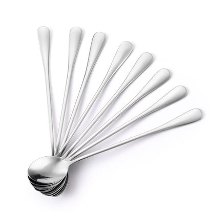 Marco Almond® KYA60 Iced Tea Spoon,KYA60  Ice Cream Spoon, Titanium Coated Stainless Steel Long Handle Spoons for Coffee, Cocktail Stirring, Milkshake, Latte, Pack of 8, Silver