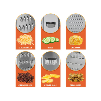 Gold Titanium Box Grater, Marco Almond® KYA53 Stainless Steel Grater Slicer 5 Piece Set, Potato Salad Vegetables Peelers 4 Sides, Best for Parmesan Cheese, Ginger